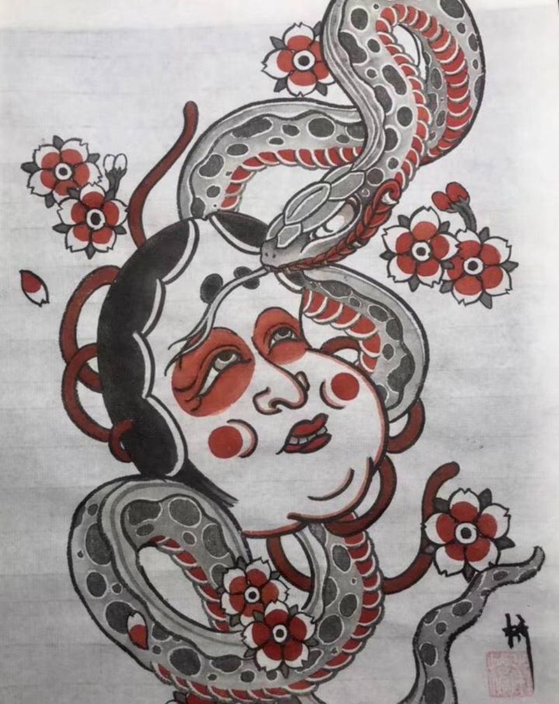 蛇纹身图片_老传统纹身图案