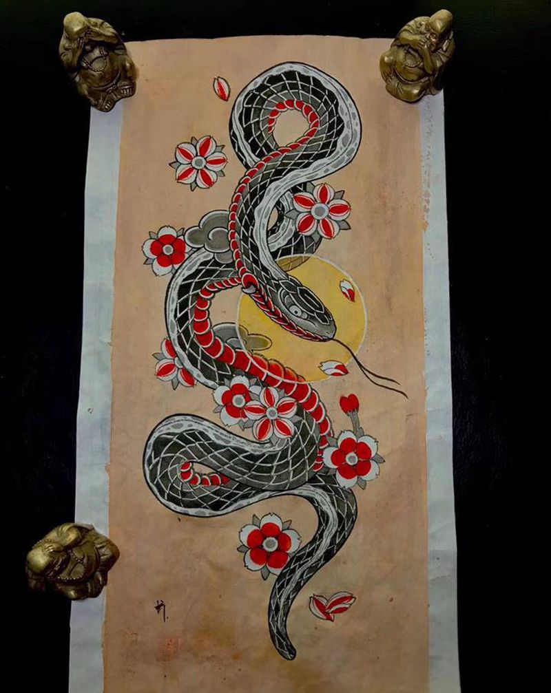 蛇纹身图片_老传统纹身图案