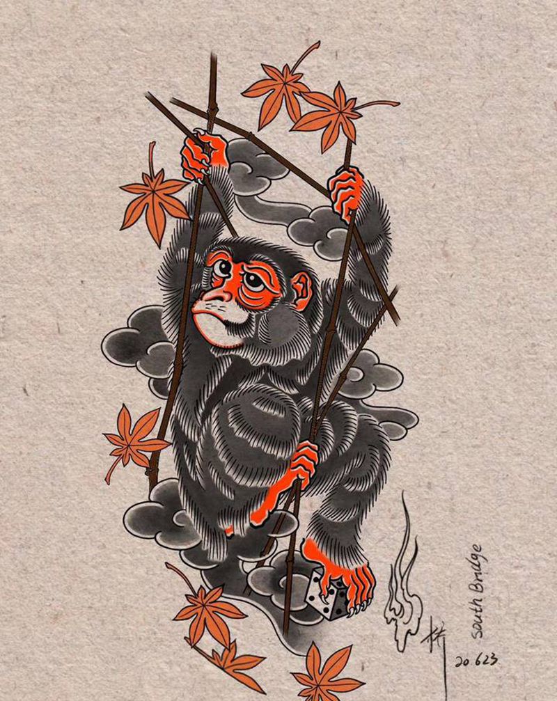 猴子纹身图片_老传统纹身图案