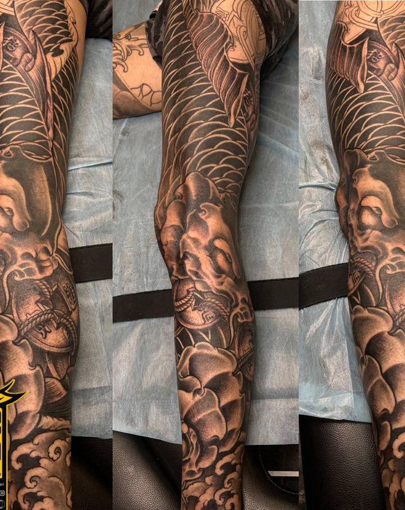 《黃室紋身》 #右全腿  #鯉纹身图片_腿部纹身图案