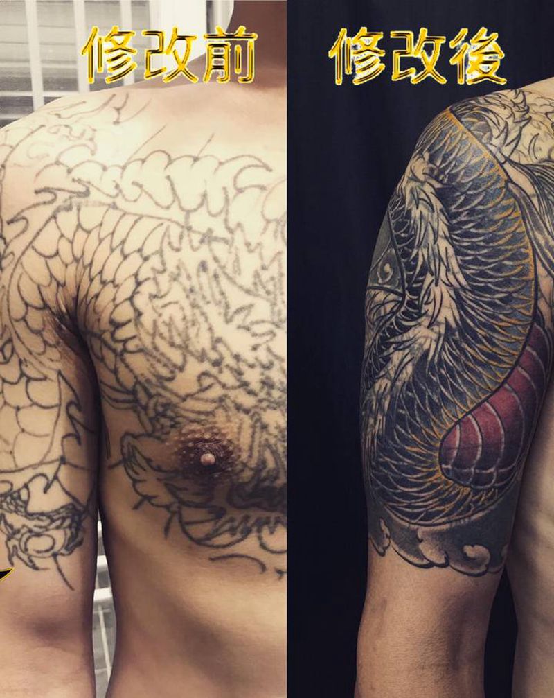 《黃室紋身》 #右半胛  #舊纹身图片_手臂胸部纹身图案