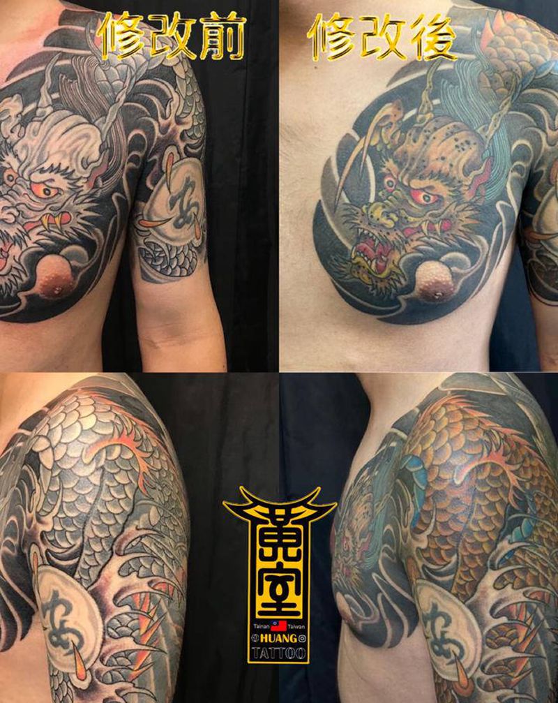 《黃室紋身》 #重新上色 #舊纹身图片_胸部手臂纹身图案