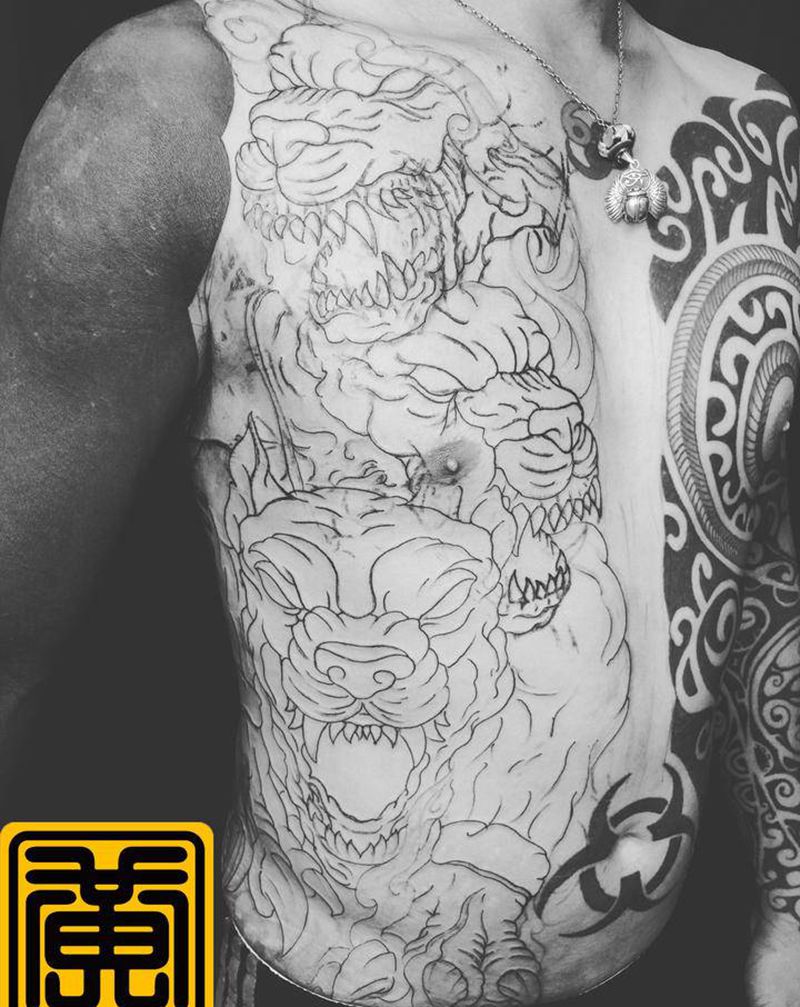 《黃室紋身》# 地獄惡犬 （生纹身图片_胸部腹部纹身图案