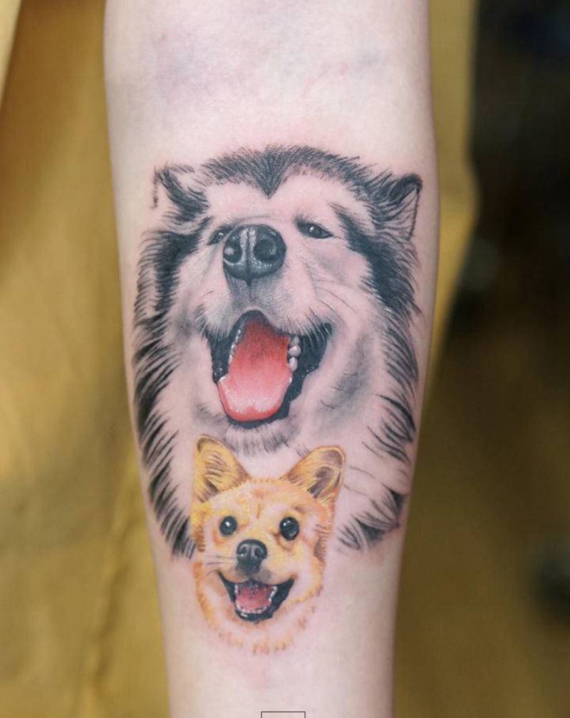 爱宠纹身图片_手臂欧美写实狗纹身图案