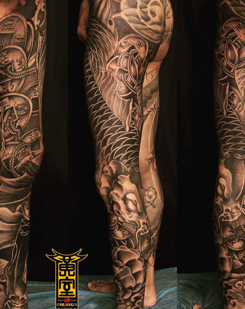 《黃室紋身》原皇室精雕紋身纹身图片_腿部纹身图案