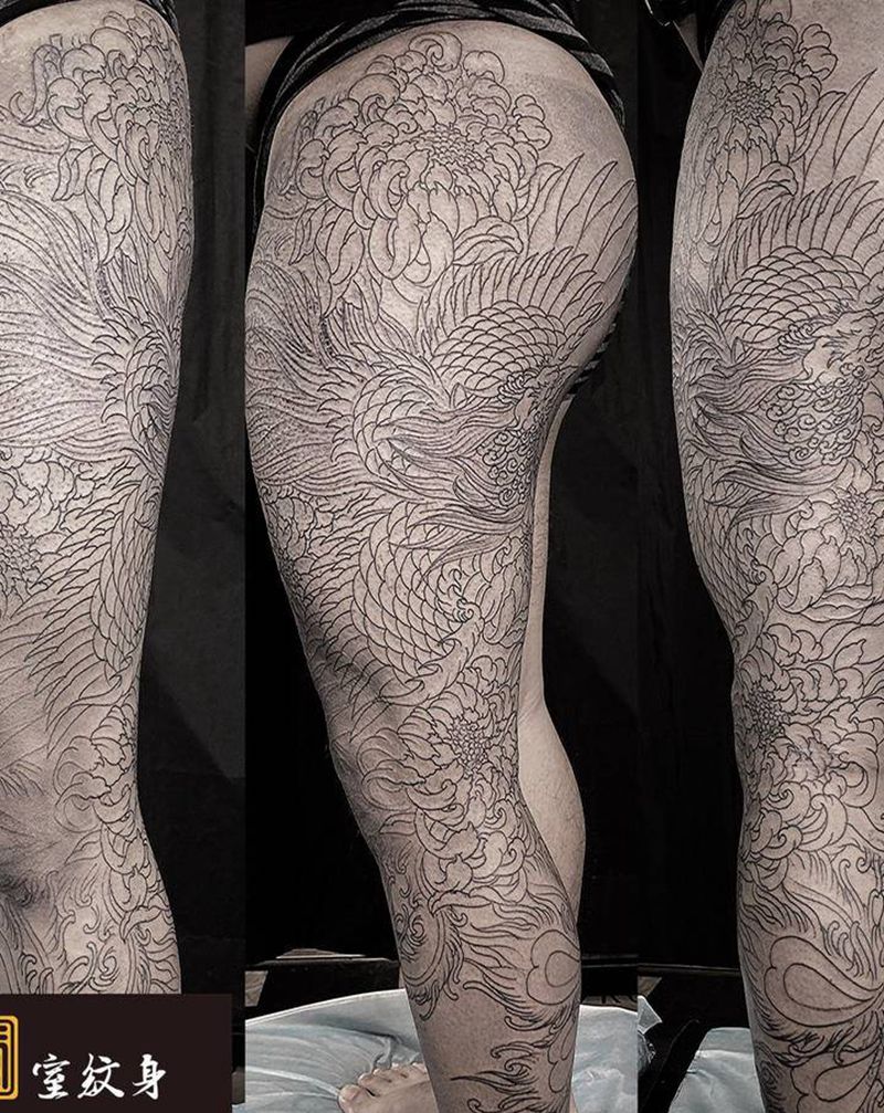 《黃室紋身》原皇室精雕紋身纹身图片_腿部纹身图案