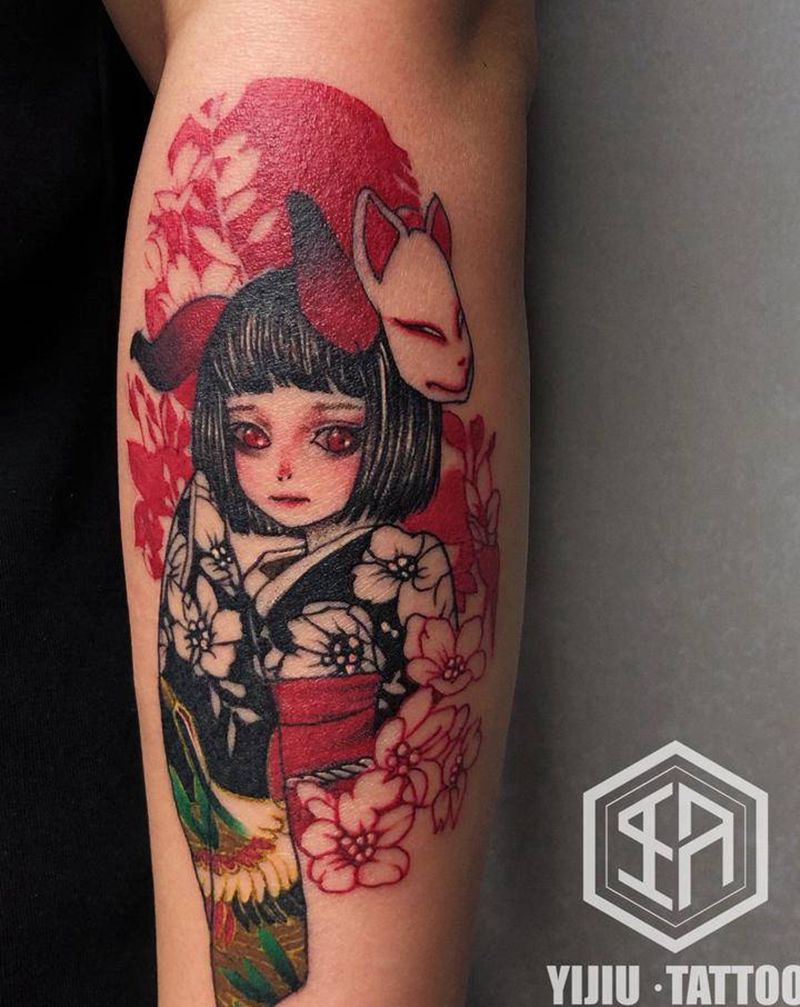 日风清新纹身图片_手臂New School小女孩纹身图案