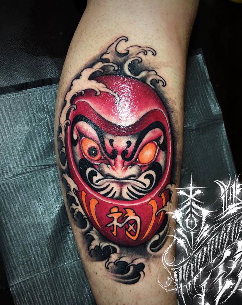 达摩蛋纹身图片_腿部新传统达摩蛋纹身图案