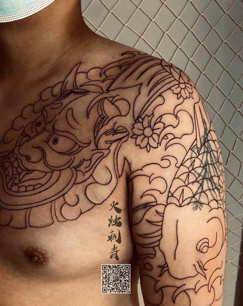 “半胛线条”纹身图片_手臂胸部老传统纹身图案