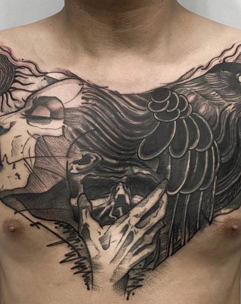 修改纹身图片_胸部欧美写实纹身图案