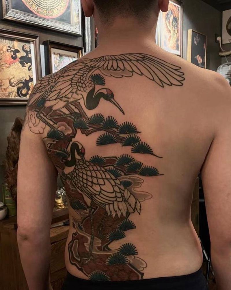 鹤纹身图片_老传统纹身图案