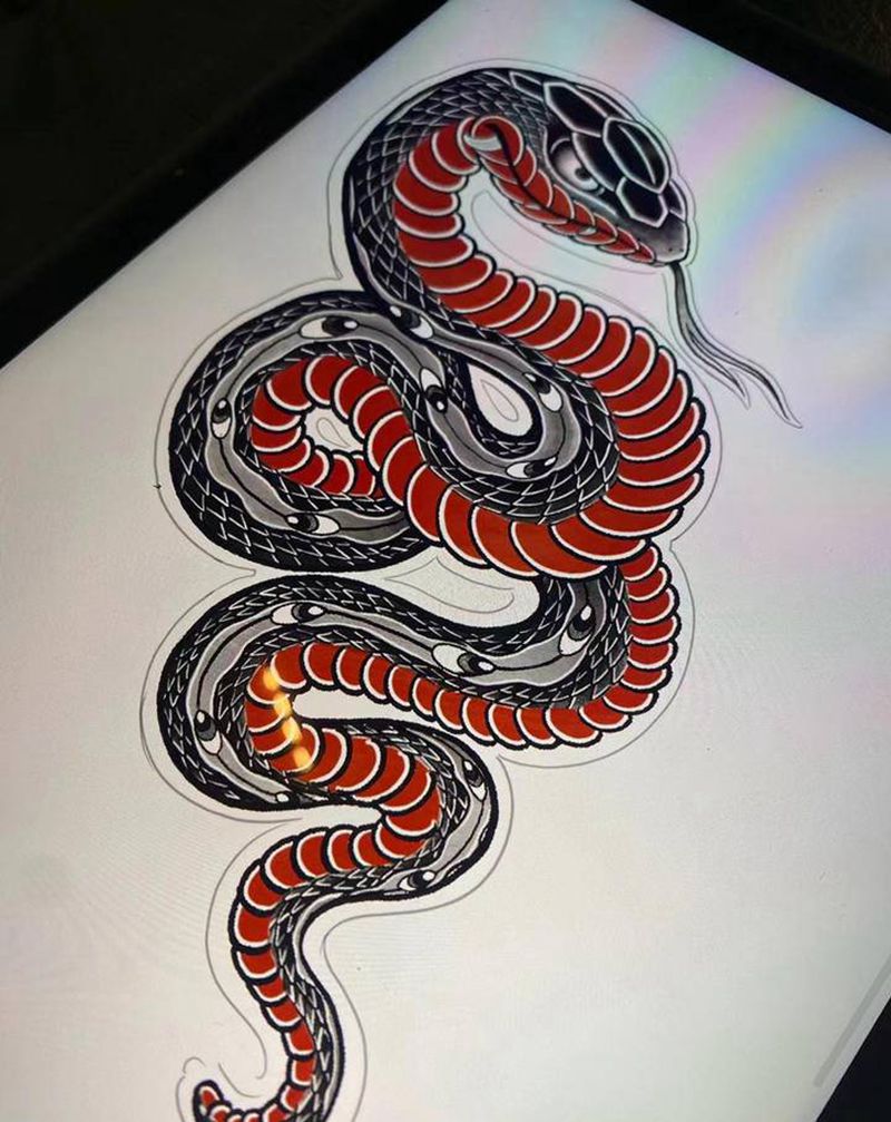 蛇纹身图片_老传统纹身图案