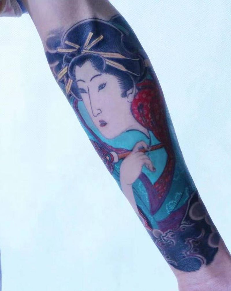 艺伎纹身图片_手臂老传统纹身图案