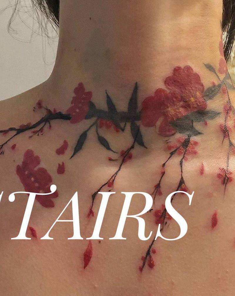 遮盖疤痕纹身图片_颈部纹身图案