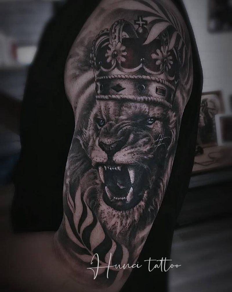 雄狮    力量纹身图片_手臂欧美写实纹身图案