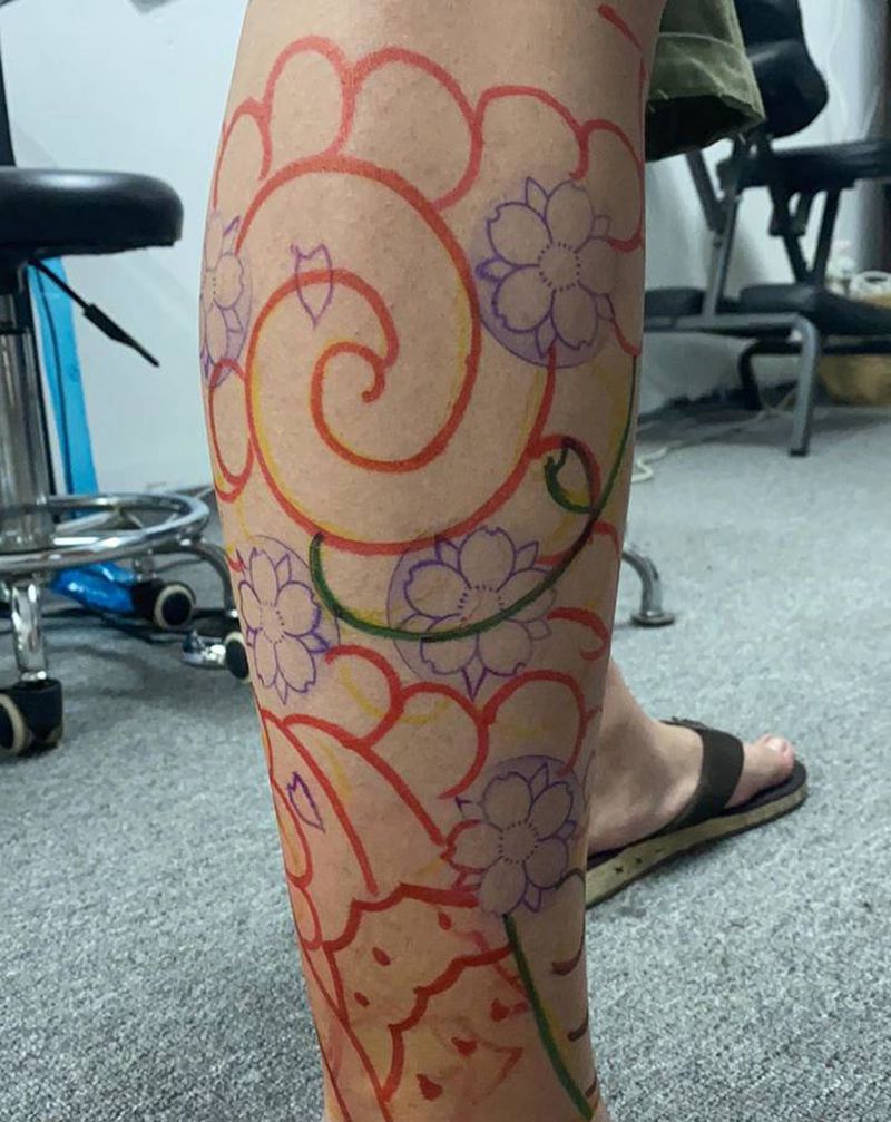 遮盖/纹身图片_腿部老传统纹身图案