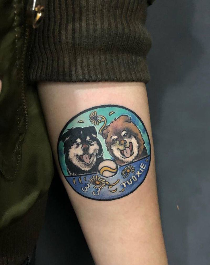 客人家的两二哈纹身图片_手臂纹身图案