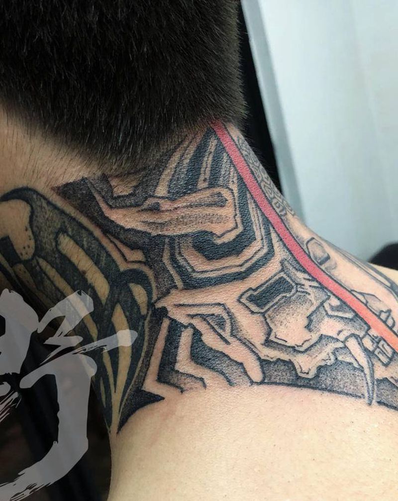 善恶纹身图片_颈部纹身图案