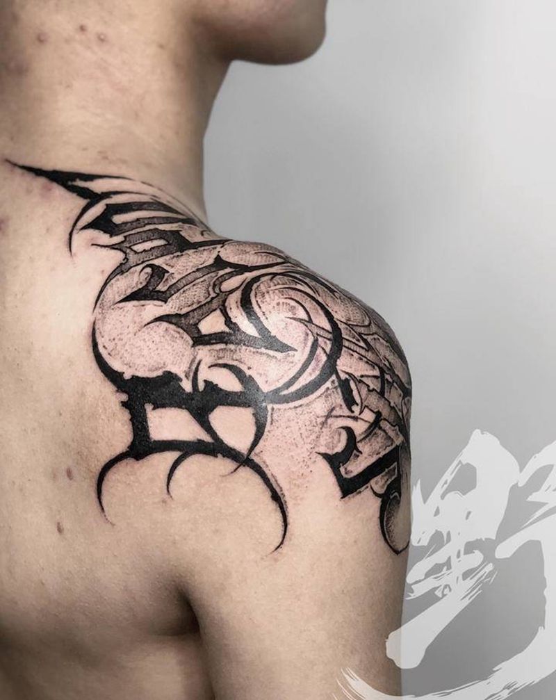 花体纹身图片_肩部纹身图案