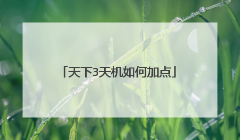 天下3天机如何加点